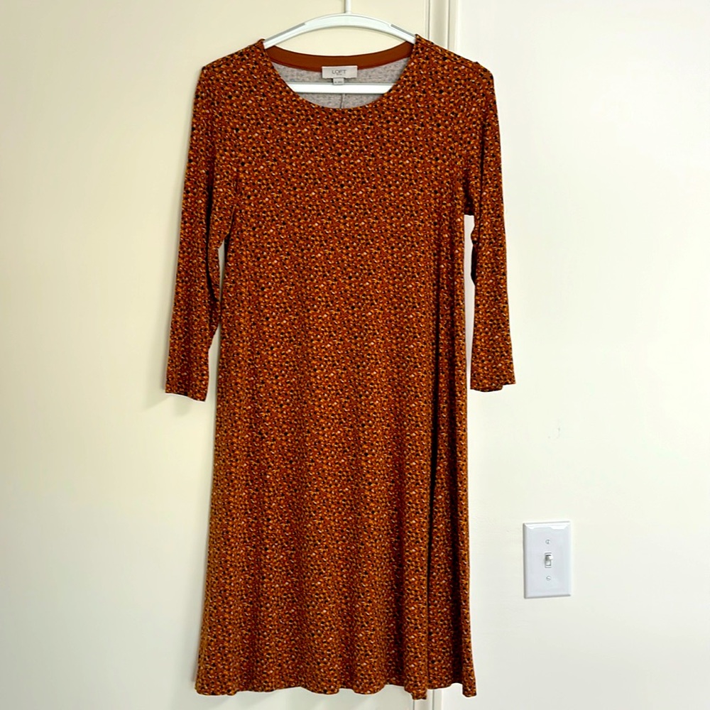LOFT 3/4 length sleeve cotton knee length dress